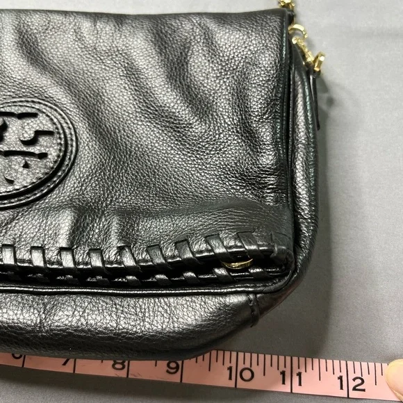 Tory Burch Marion Fold-Over Leather Crossbody – Black & Gold - Picture 10 of 10